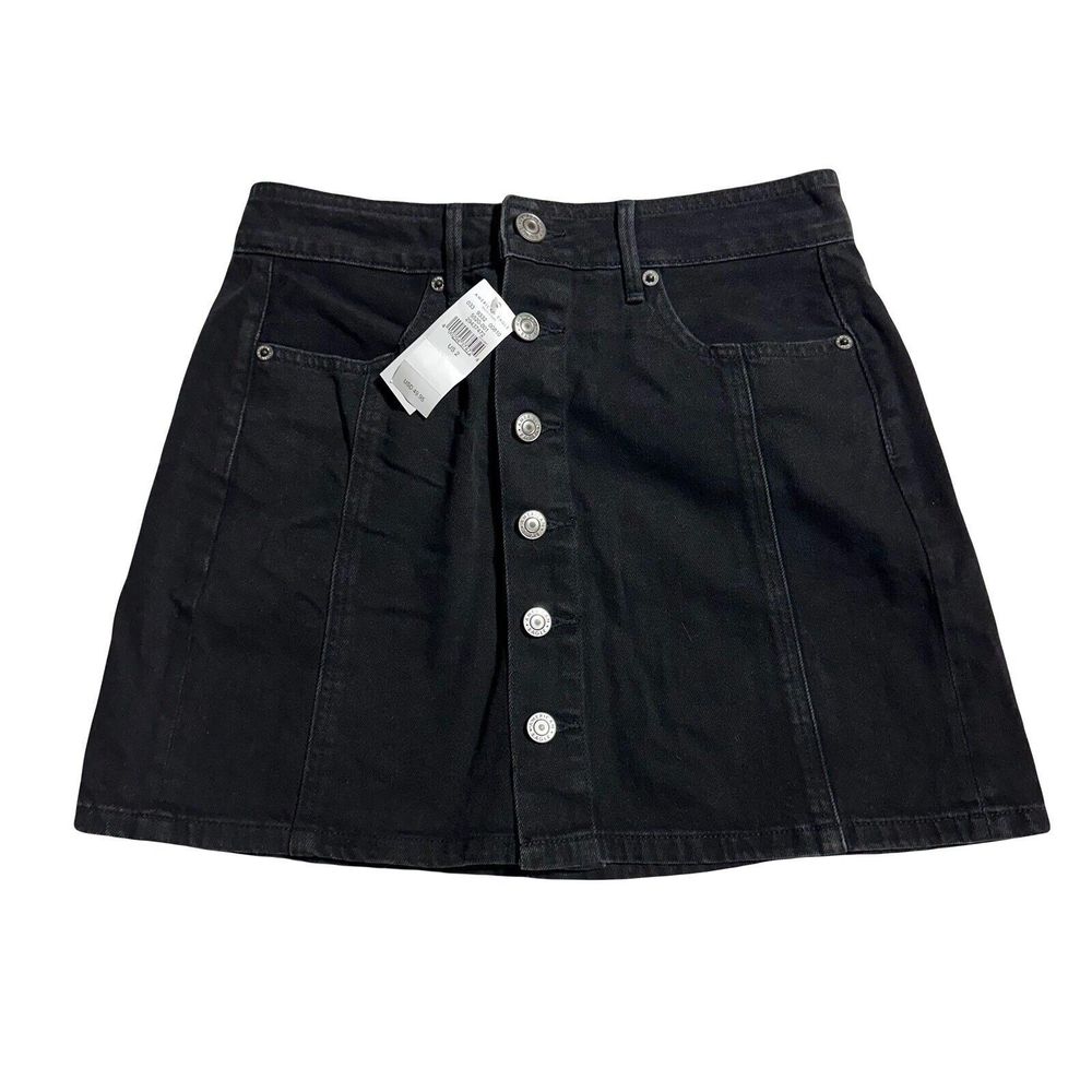American Eagle Skirt Womens 2 Black High Rise A Line Denim Button Front NWT